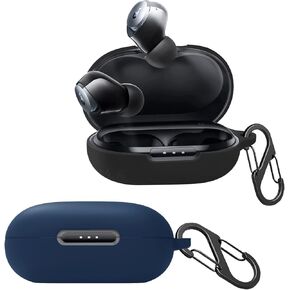 [2 Pack] easyBee Case Compatible with Anker Soundcore Space A40 Bluetooth Headphone Charging Cover with 2 Keychain, Soft Liquid Silicone Ultra Thin Shockproof Protective Kit - Black Blue