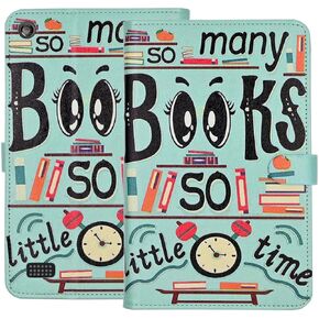 Case for Amazon Kindle Fire 7 2019/2017 Release 9th/7th Generation, PU Leather Folio Shell Stand Shell Protective TPU Back Cover, Bookshelf Cat