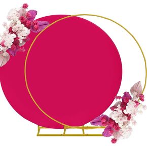 7.2ft Round Backdrop Stand and Dusty Rose Covers 1 Stable Balloon Arch Stand with Base and 1 Polyster Circle Arch Cover Metal Wedding Arch Backdrop Stand Frame for Party Baby Shower Garden Decoration