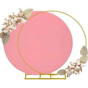 7.2ft Round Backdrop Stand and Dusty Rose Covers 1 Stable Balloon Arch Stand with Base and 1 Polyster Circle Arch Cover Metal Wedding Arch Backdrop Stand Frame for Party Baby Shower Garden Decoration in Kuwait