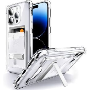 Shields Up Designed for iPhone 14 Pro Case with Card Holder (3 Cards), Wallet Case with Stand, Slim Protective Shockproof Transparent Cover for iPhone 14 Pro (6.1 inch) - Clear