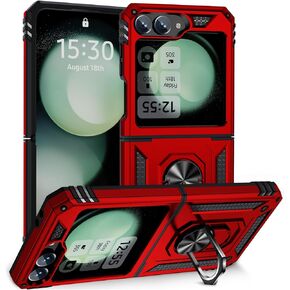 Korecase Case for Z Flip 6 Phone Case Samsung Z Flip 6 Case, with 360° Rotate Ring Kickstand Heavy Duty Protective Cover for Galaxy Z Flip 6 Case Red