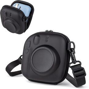 MUZIRI KINOKOO Hard EVA Case for Fuji Instax Mini 12/99/40/11/8/9/7+/Liplay Camera, Protective Case Storage Bag for Instax Mini Instant Camera - with Shoulder Strap - Black