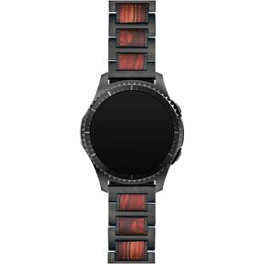 LDFAS Compatible for Galaxy Watch 45mm/46mm Bands, Gear S3 Band, 22mm Wood Red Sandalwood Stainless Steel Metal Watch Strap Compatible for Samsung Galaxy Watch 3 45mm, Gear S3 Frontier/Classic, Black