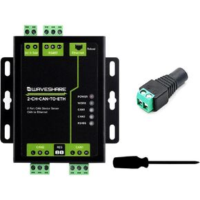 Waveshare Industrial Grade 2-Ch CAN to Ethernet Server, 2-Ch CAN + RS485 + Ethernet Port, Supports CAN to Ethernet and RS485, CAN Repeater, Dual Socket Aluminium Alloy Case, Wall-Mount Support
