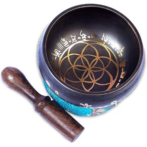 Tibetan Singing Bowl Set - Easy To Play for Beginners - Authentic Handcrafted Mindfulness Meditation Holistic Sound 7 Chakra Healing Gift by Himalayan Bazaar (Black without bag)