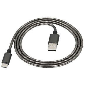 Type C Cable USB A Male to Type C Male Metal Braided Cable, with Insulation Coated Steel Round Metallic Housing, Chew Proof Fast Charge Data Sync and Transfer Cord[Gun Color/3.3Feet]