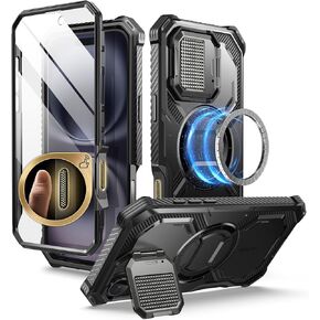 i-Blason Armorbox for iPhone 16 Case MagSafe [Camera Control Capture Button] [Built-in Screen Protector] [Camera Cover Stand] Full-Body Military Protection Magnetic Phone Case for iPhone 16, Black