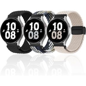 3 Pack Magnetic Nylon Bands Compatible with Samsung Galaxy Watch 7 6 5 4 40mm 44mm,Galaxy Watch 5 Pro Band 45mm/Watch 6/4 Classic Band 42mm 46mm 43mm 47mm/Active 2, 20mm Soft Adjustable Nylon Sport Band