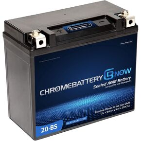 Chrome Battery Now YTX20-BS Bluetooth® Free Replacement Battery for ATV, Motorcycle, Scooter, and UTV: 12 Volts, 18Ah, Nut and Bolt (T3) Terminal