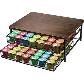 Yarlung Coffee Pod Holder 2 Tier Drawer for 84 Coffee Pods Storage, Coffee Bar Organizer Stand K Cup Holder for Counter Coffee Pot Storage Rack, Sliding Basket Drawer, Home Office