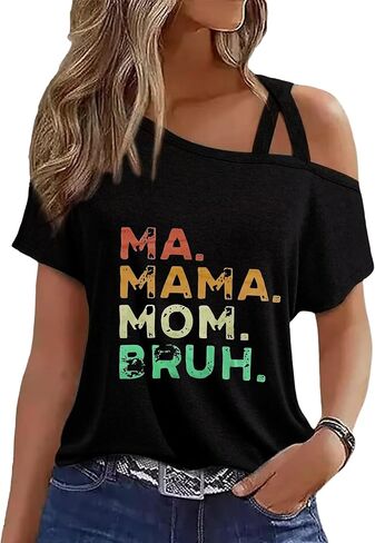 تي شيرت Mama للنساء - هدية مضحكة Ma Mama Mom Bruh جرافيك مقاس كبير تي شيرت متقاطع بكتف واحد in Kuwait