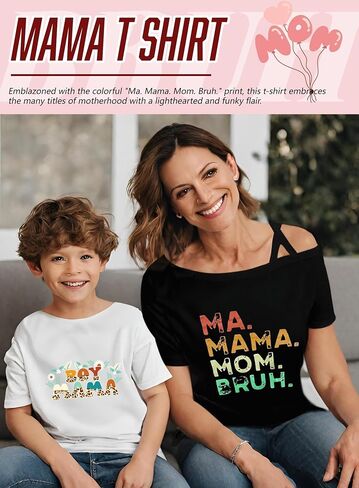 تي شيرت Mama للنساء - هدية مضحكة Ma Mama Mom Bruh جرافيك مقاس كبير تي شيرت متقاطع بكتف واحد in Kuwait