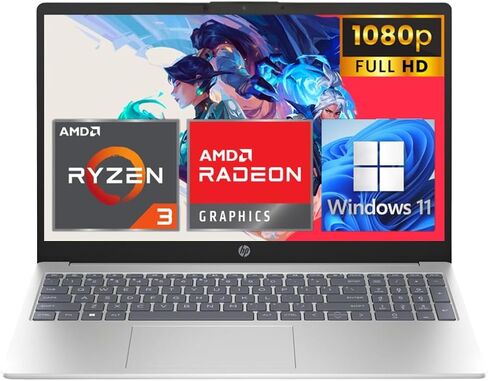 HP Laptop 15.6 Inch FHD IPS 15-fc0007ca 250nits AMD Ryzen 3 7320U 8GB LPDDR5 RAM 512GB SSD AMD Radeon Graphics Backlit Keyboard Fingerprint ReaderWindows 11 Home, Natural Silver 7P925UA (Renewed) in Saudi Arabia