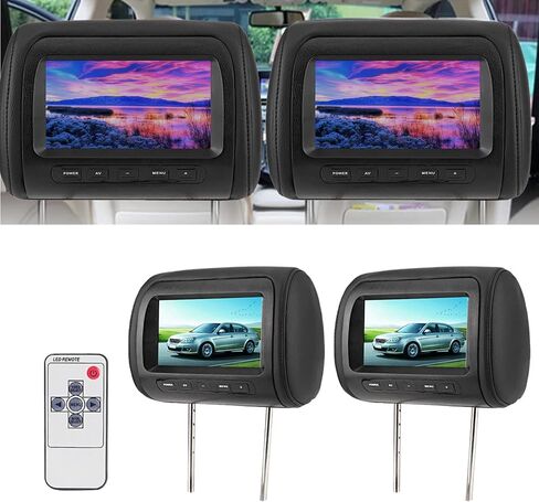 شاشة LCD لمسند الرأس مقاس 7 بوصات، قطعتان، تحكم، قابلة للتعديل، شاشة فيديو، أسود in Saudi Arabia
