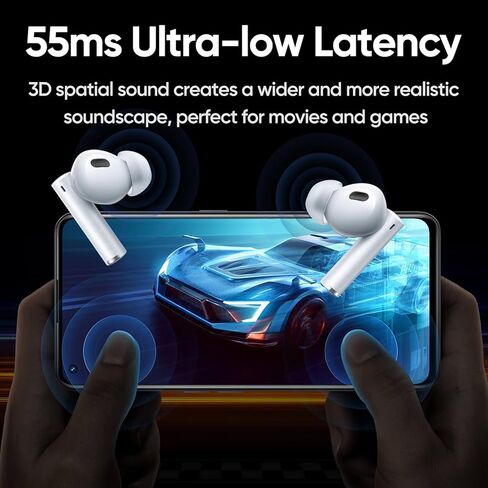 realme True Wireless Buds Air 6 Pro, 11mm Dynamic Drivers and 6mm Tweeter, 40 Hrs Play Time, 50 dB ANC, LHDC, 55ms Low Latency, 3D Spatial Sound, IP55 Water Resistant, Bluetooth 5.3, Silver in Kuwait