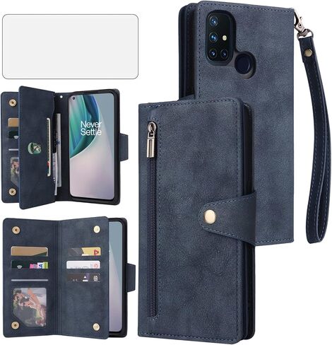حافظة هاتف Asuwish لهاتف OnePlus Nord N10 5G وغطاء محفظة وواقي شاشة من الزجاج المقسى وحامل بطاقة الائتمان من الجلد وحامل خلية One Plus N 10 G5 1 Plus 10N 1plus One+ 1+ N105G للنساء والرجال باللون الأزرق in Saudi Arabia