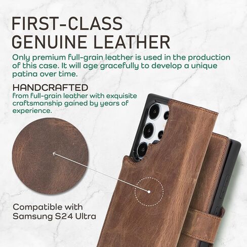 Bayelon Wallet Case Compatible with Galaxy S25 Ultra, Genuine Leather Flip Case, Leather Case with Card Holder, RFID Blocking Magnetic Phone Wallet Case (Vintage Brown) in Kuwait