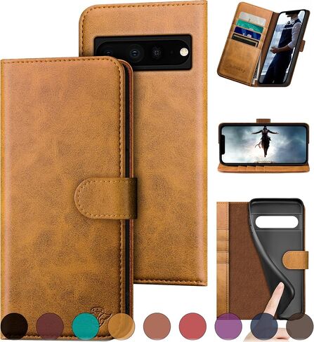 for Google Pixel 7 Pro Genuine Leather Wallet case 【RFID Blocking】【4 Credit Card Holder】【Real Leather】 Flip Folio Book Phone case Protective Cover Women Men for Pixel 7Pro case Dark Blue in Saudi Arabia