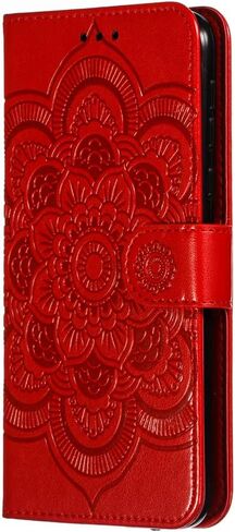 LEECOCO Moto G7 Power Case Mandala Embossing Luxury PU Leather Flip Notebook Wallet Bookstyle Magnetic Stand Card Slot Folio Bumper Protection Cover for Motorola Moto G7 Power Mandala Red LD in Kuwait