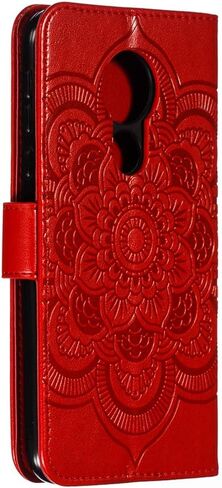 LEECOCO Moto G7 Power Case Mandala Embossing Luxury PU Leather Flip Notebook Wallet Bookstyle Magnetic Stand Card Slot Folio Bumper Protection Cover for Motorola Moto G7 Power Mandala Red LD in Kuwait