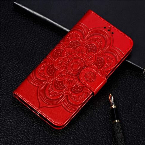 LEECOCO Moto G7 Power Case Mandala Embossing Luxury PU Leather Flip Notebook Wallet Bookstyle Magnetic Stand Card Slot Folio Bumper Protection Cover for Motorola Moto G7 Power Mandala Red LD in Kuwait
