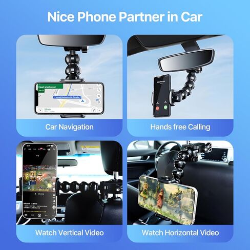 حامل هاتف بمرآة الرؤية الخلفية من SOOPII، مشبك هاتف قابل للدوران وقابل للسحب وتعديل متعدد الزوايا لهاتف lPhone15 وGalaxyS24 والمزيد من الأجهزة مقاس 4-7 بوصة in Kuwait