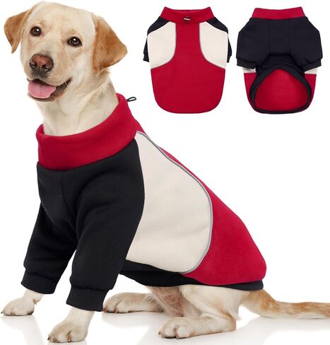 Kuoser Dog Sweatshirt, Dog Fleece Sweater Warm Dog Winter Coat Cold Weather Dog Clothes Boy Girl Dog Sweaters for Small Medium Large Size Dogs Pet Puppy Pullover Sweatshirt with Reflective Stripes in Saudi Arabia