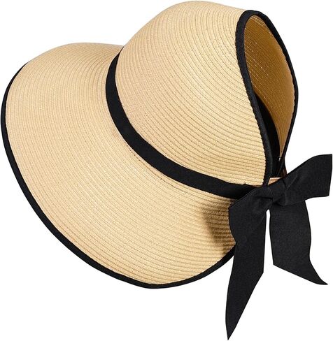 Straw Sun Visor Hats for Women, Ponytail Summer Beach Hat Roll Up Packable Floppy Wide Brim with UPF 50+ for Travel in Saudi Arabia