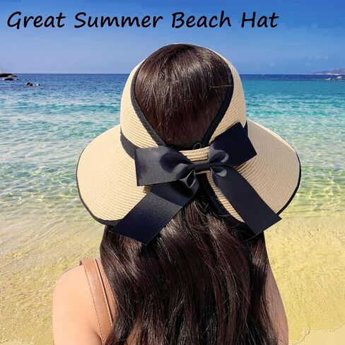 Straw Sun Visor Hats for Women, Ponytail Summer Beach Hat Roll Up Packable Floppy Wide Brim with UPF 50+ for Travel in Saudi Arabia