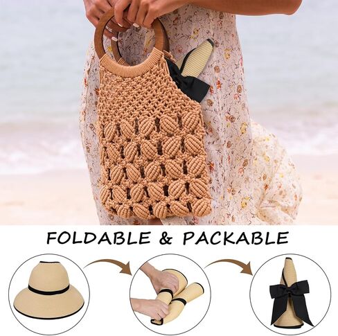 Straw Sun Visor Hats for Women, Ponytail Summer Beach Hat Roll Up Packable Floppy Wide Brim with UPF 50+ for Travel in Saudi Arabia