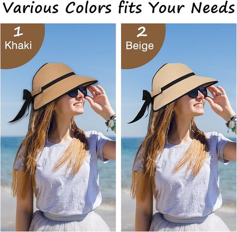 Straw Sun Visor Hats for Women, Ponytail Summer Beach Hat Roll Up Packable Floppy Wide Brim with UPF 50+ for Travel in Saudi Arabia