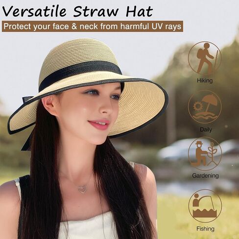 Straw Sun Visor Hats for Women, Ponytail Summer Beach Hat Roll Up Packable Floppy Wide Brim with UPF 50+ for Travel in Saudi Arabia