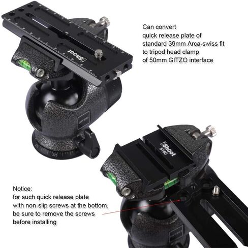 iShoot كاميرا الإفراج السريع لوحة محول المشبك محول متوافق مع GITZO GS5160CDT، يمكن تحويل لوحة الإفراج السريع من 39 مم Arca-Swiss تناسب إلى 50 مم GITZO ترايبود الرأس المشبك in Kuwait