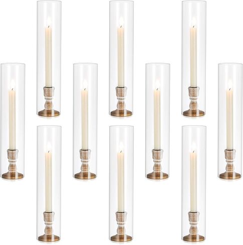 Inweder Rustic Wood Candlestick Holders: 6 Pcs Wood Candle Holders for Taper Candles, Wooden Candle Holders for Candlesticks, Wood Taper Holders with Glass Cover for Wedding Event Home Decor in Kuwait