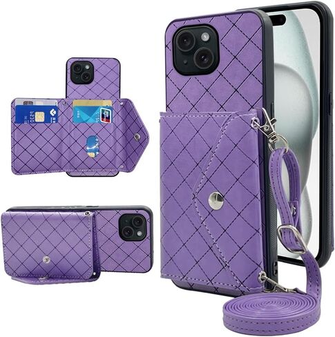 Compatible with iPhone 15 Plus 6.7 inch Wallet Case with Crossbody Shoulder Strap and Stand Leather Credit Card Holder Cell Phone Cover for i-Phone 15+ iPhone15Plus 5G i i15 + iPhone15 15Plus Blue in Saudi Arabia
