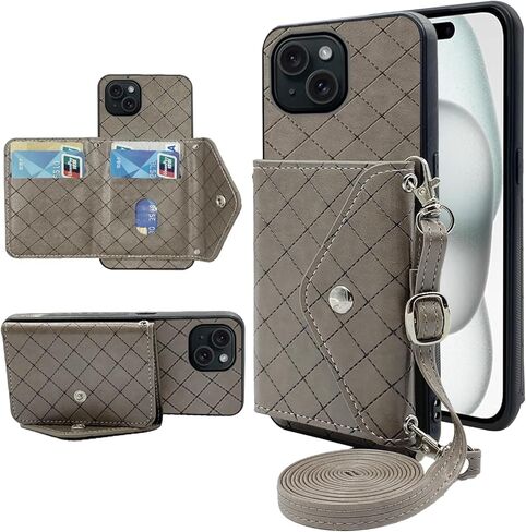 Compatible with iPhone 15 Plus 6.7 inch Wallet Case with Crossbody Shoulder Strap and Stand Leather Credit Card Holder Cell Phone Cover for i-Phone 15+ iPhone15Plus 5G i i15 + iPhone15 15Plus Blue in Saudi Arabia