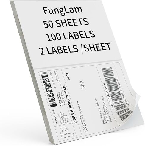 Full Sheet Shipping Labels, Full Page Labels 8.5" x 11", FungLam Shipping Labels 8.5"x 11" for Laser&Inkjet Printers, 8.5" x 11" Adhesive Shipping Label Srickers, 50 Labels. in Kuwait