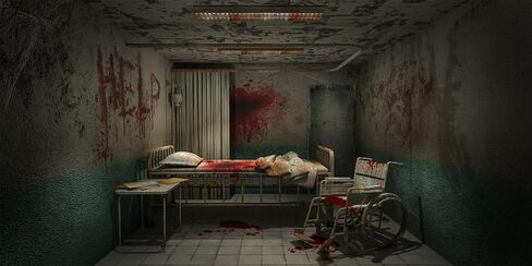 CORFOTO 7x5ft Fabric Creepy Hospital Bloody Ward Room Backdrop Horror Hospital Interior Background for Halloween Zombie Party Decorations Kids Adults Birthday Party Banner Movie Film Photobooth Props in Kuwait