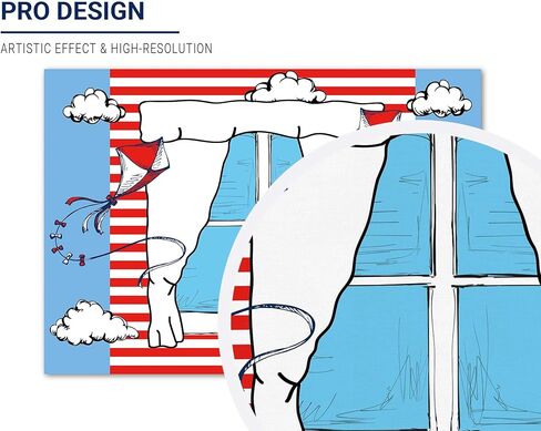 Allenjoy 82 بوصة × 59 بوصة خلفية كرتونية لنافذة طائرة ورقية خلفية للتصوير الفوتوغرافي بخطوط بيضاء وحمراء خلفية لتزيين حفلات أعياد الميلاد للأطفال، لوازم لافتة الصور in Kuwait