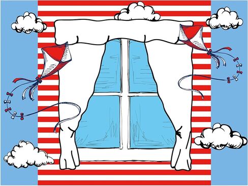 Allenjoy 82" x 59" Cartoon Window Kite Photography Backdrop Red White Stripes Background Kid Birthday Party Decoration Banner Supplies Photo Booth in Saudi Arabia