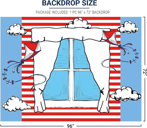 Allenjoy 82" x 59" Cartoon Window Kite Photography Backdrop Red White Stripes Background Kid Birthday Party Decoration Banner Supplies Photo Booth in Saudi Arabia
