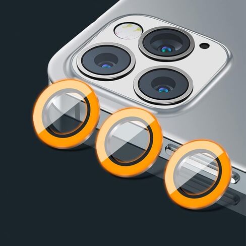 Omorro Compatible with iPhone 15 Pro/15 Pro Max Luminous Camera Lens Protector Ultra Thin Film Tempered Glass Camera Screen Protector Shockproof Cover Orange in Kuwait