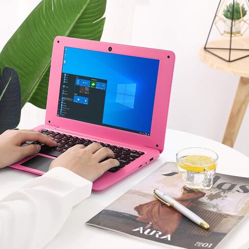 Windows 10 Computer Laptop Mini 10 Inch 32GB Ultra Thin and Light Netbook Quad Core CPU PC HDMI WiFi USB Netflix YouTube (Pink) in Saudi Arabia