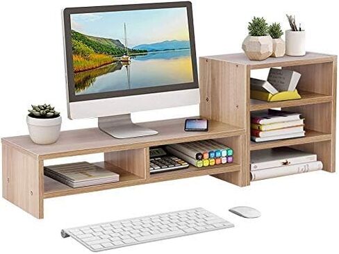 GOTOTOP Computer Laptop Monitor Riser Stand Desktop Wooden Storage Organizer With 3-Layer ShelfLaptop TV Stand Desktop Wooden Storage Organizer Sit Monitor Risers (Wood) in Saudi Arabia