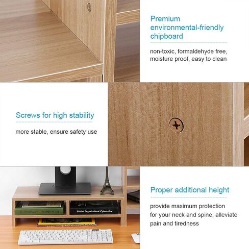 GOTOTOP Computer Laptop Monitor Riser Stand Desktop Wooden Storage Organizer With 3-Layer ShelfLaptop TV Stand Desktop Wooden Storage Organizer Sit Monitor Risers (Wood) in Saudi Arabia