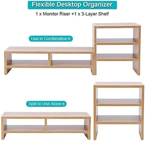 GOTOTOP Computer Laptop Monitor Riser Stand Desktop Wooden Storage Organizer With 3-Layer ShelfLaptop TV Stand Desktop Wooden Storage Organizer Sit Monitor Risers (Wood) in Saudi Arabia