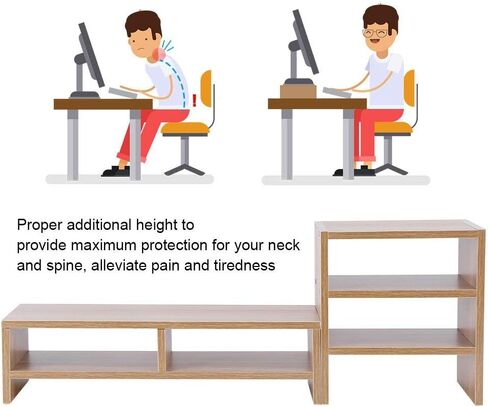 GOTOTOP Computer Laptop Monitor Riser Stand Desktop Wooden Storage Organizer With 3-Layer ShelfLaptop TV Stand Desktop Wooden Storage Organizer Sit Monitor Risers (Wood) in Saudi Arabia