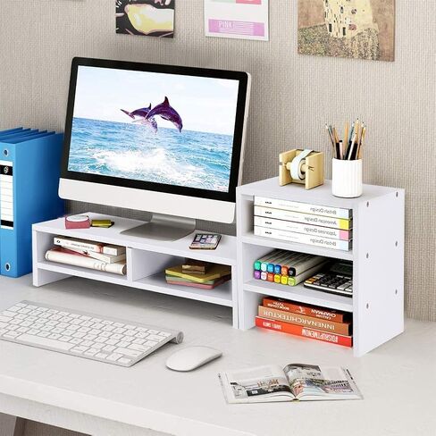 GOTOTOP Computer Laptop Monitor Riser Stand Desktop Wooden Storage Organizer With 3-Layer ShelfLaptop TV Stand Desktop Wooden Storage Organizer Sit Monitor Risers (Wood) in Saudi Arabia