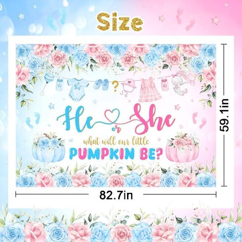 Mocsicka Pumpkin Gender Reveal Backdrop Fall Pumpkin Blue or Pink Gender Reveal Background Floral He or She Gender Reveal Party Decorations Photo Booth Props (7x5ft) in Saudi Arabia